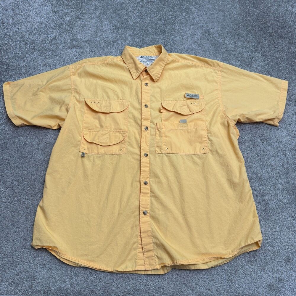 Vintage Y2K Columbia PFG Short Sleeve Hiking Fishing Shirt Men Large Orange Top